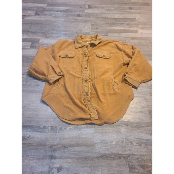 Peach love large women's oversized gold button up shacket with pockets - Picture 1 of 9